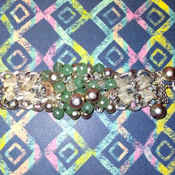 HP Aqua & Silver Bead Braided Cluster Bracelet - Picture 10 of 14